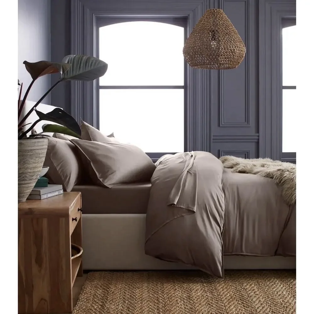 QUINCE Bamboo Duvet Cover Full/Queen Sand 100% Organic + 1 Pillowcase STONE